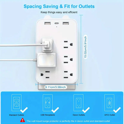 6-Outlet Power Strip with USB-C & Fast Charging Ports